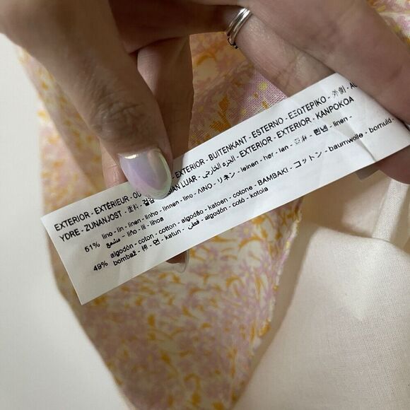 Zara Orange Multi floral side cutout mini tank shift Linen dress size US Large - Picture 7 of 7